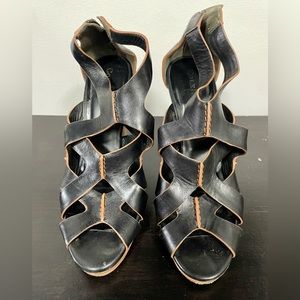 Cole Haan Black & Camel Strappy Leather Wedges